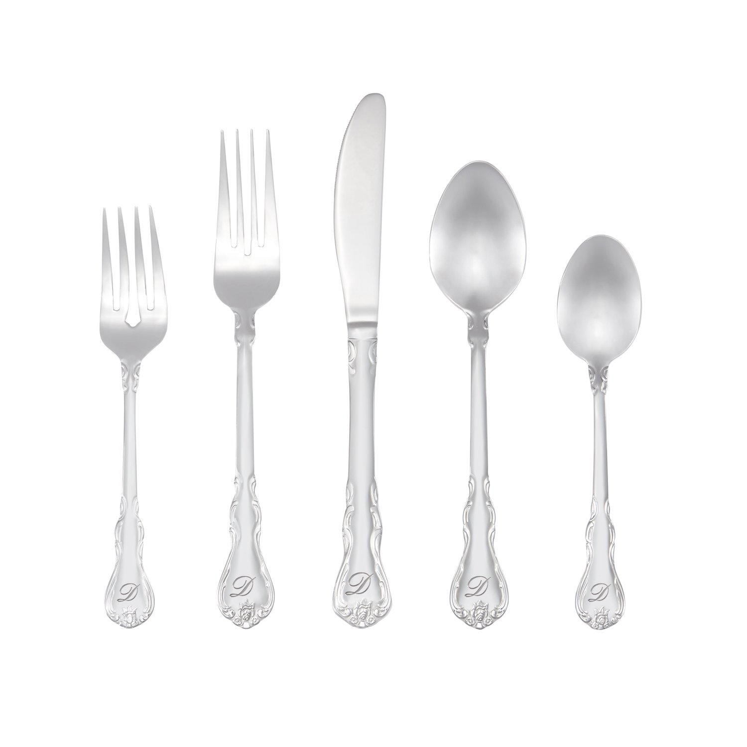 RiverRidge 46-Pc. Monogrammed Flatware, Service for 8, Bouquet Pattern - D