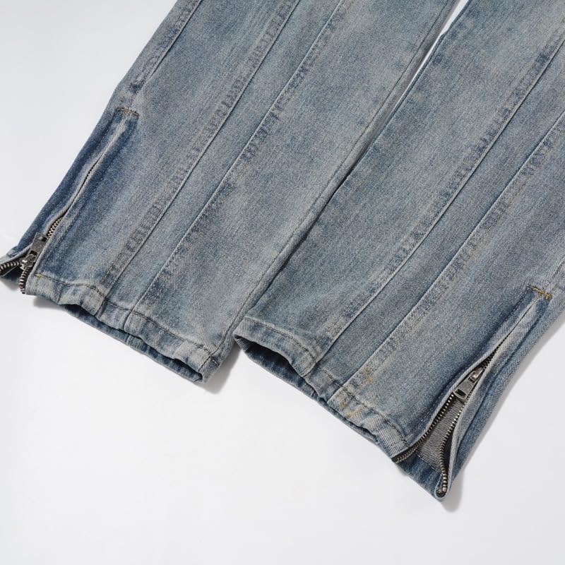 Men's Jeans Patchwork Straight-Leg Loose Retro Zipper Casual Commute Daily Pants3
