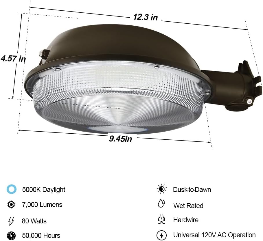 Feit Electric LED Barn Light with Photocell, 80W Outdoor Barn Light with Photocell, Wall Mount, Dusk to Dawn, 5000K Daylight, 7000 Lumens, Stainless Steel, S9.5AREA/850DDBZV1