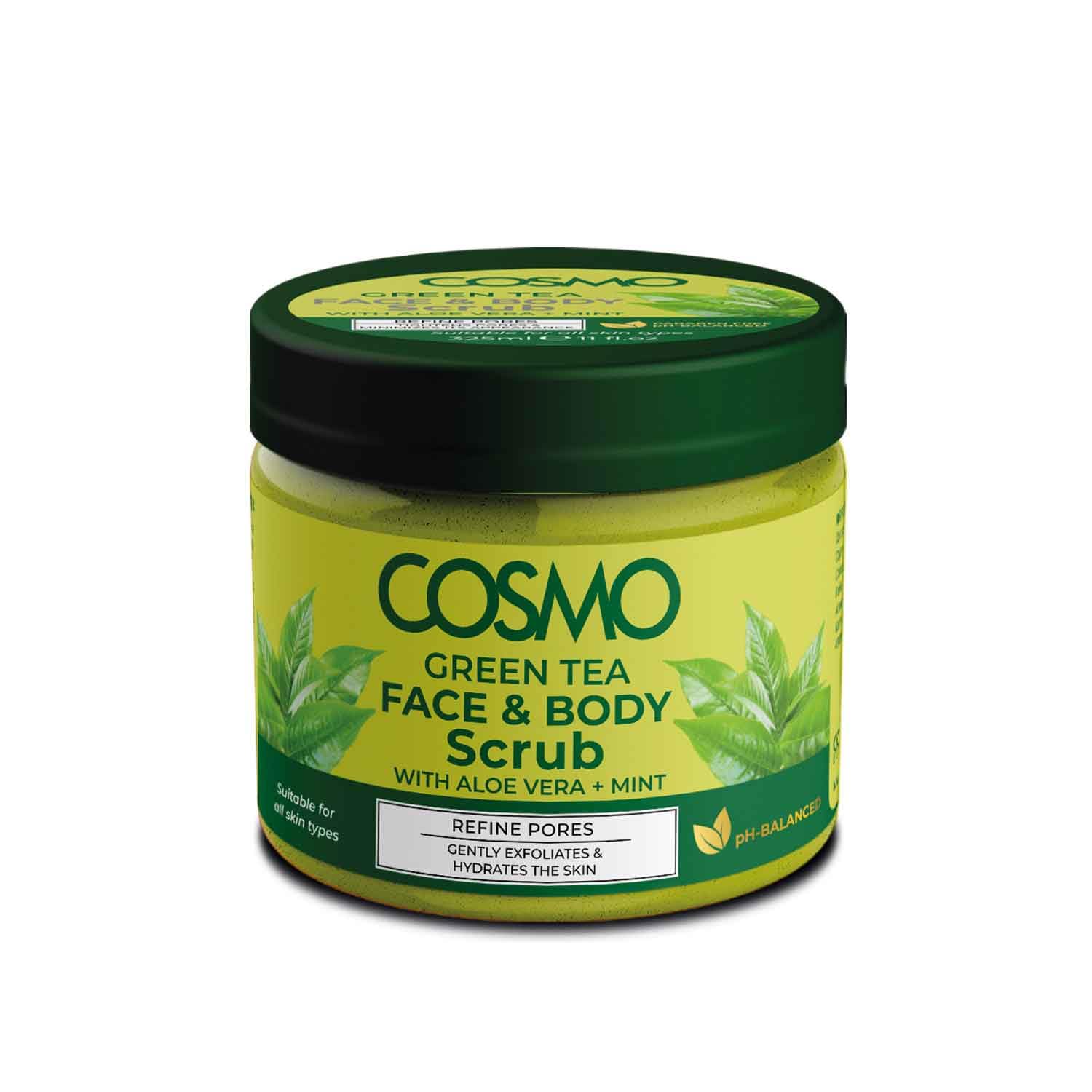 COSMO Green Tea Face and Body Scrub 325ml, With Aloe Vera + Mint, Exfoliates and Hydrates the Skin, Paraben Free, Ph-balanced, Suitable for All Skin-image-43