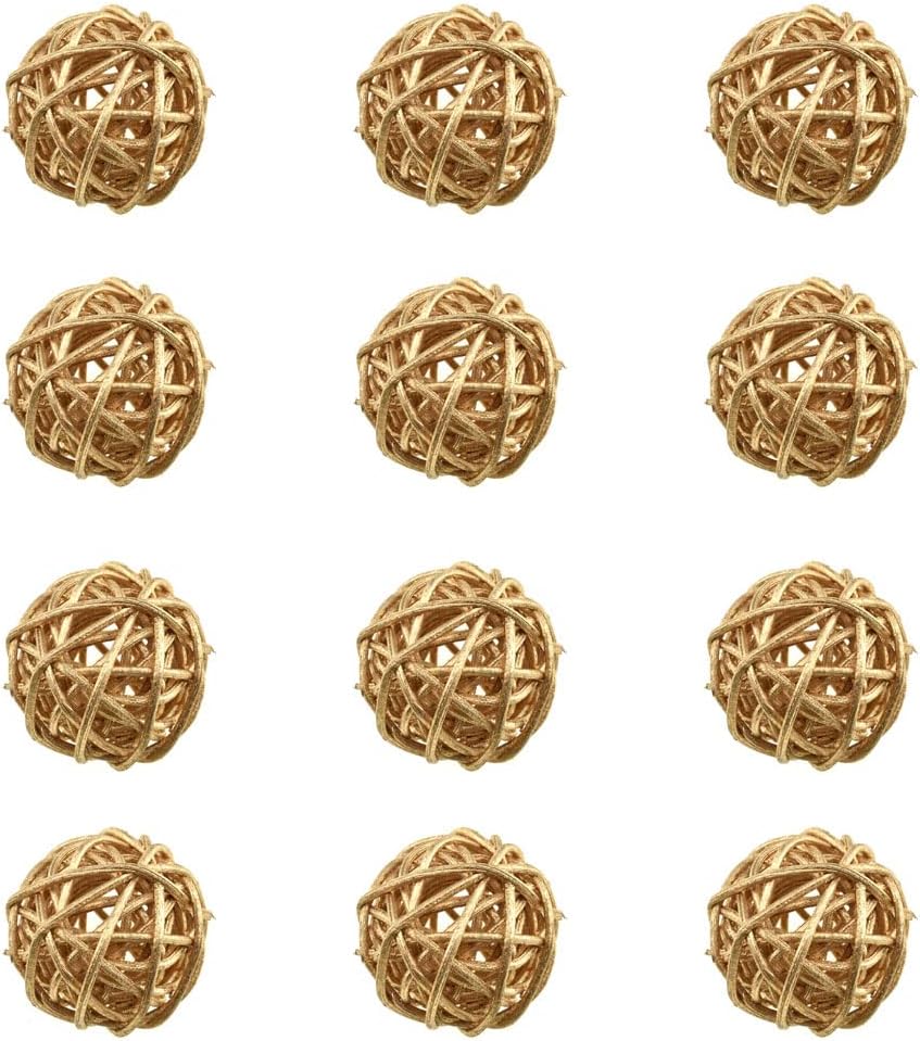 HAHIYO 40mm Diameter Wicker Rattan Balls Well Constructed Remained Tight Gorgeous Color Tone Fill Space Add Visual Interest Gold 12 PCS for Vase Bowl Filling Tree Wedding Table Bird Toy