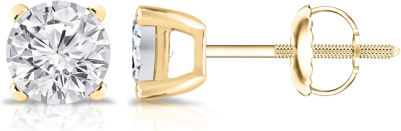 0.15 to 0.25 Carat Lab Grown Diamond Round Stud Earrings in 14k Gold (G-H, SI2-I1, cttw) 4-Prong Basket Screw Back by Diamond Wish