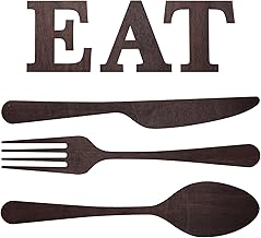 Eat Sign Kitchen Wall Decor Rustic Country Farmhouse Eat Wall Art Wood Eat Decoration Eat Spoon Fork and Knife Decor for Home Kitchen Dining Room - Pack of 6