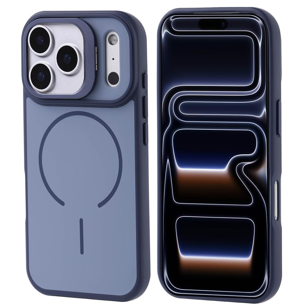 Zore Apple ile uyumlu iPhone 17 Pro Kılıf M-safe Şarj Özellikli Kamera Standlı Zore Notron Kapak Lacivert
