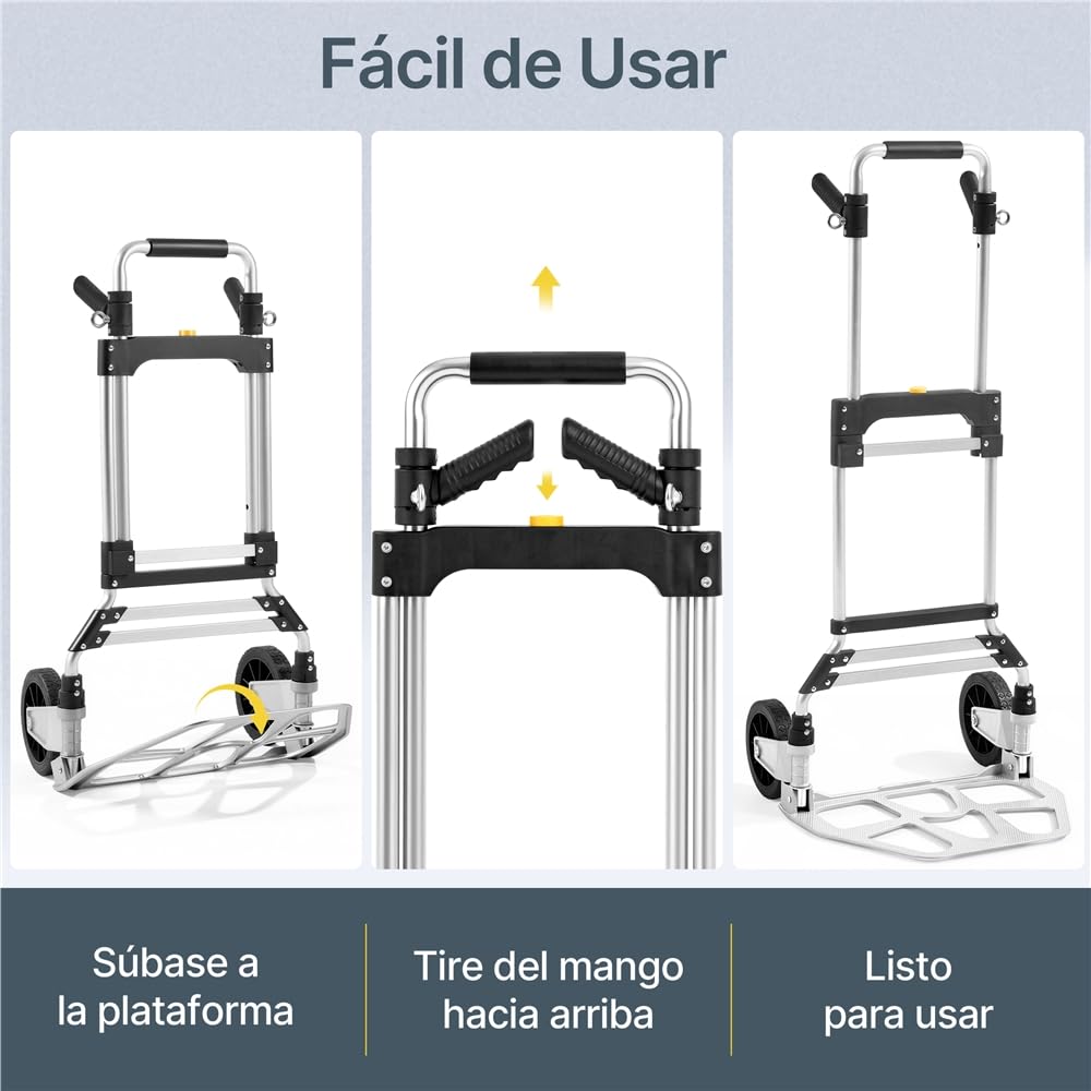 Yaheetech Carretilla de Mano Plegable Carga de 150 kg | Carro de Mano de Alta Resistencia con Ruedas Mango Telescópico para Transporte Doméstico, Mercancías de Almacén Supermercado