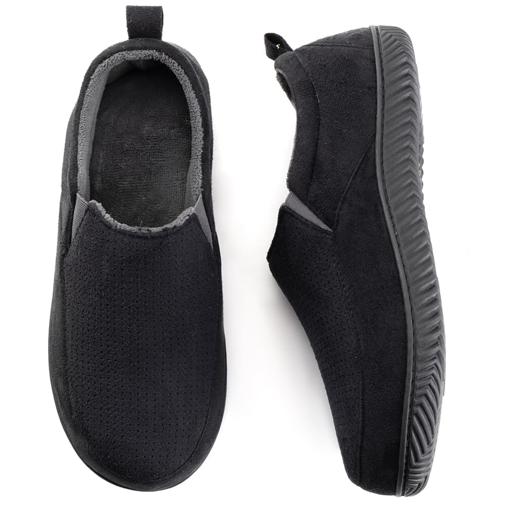 RockDove Mens Closed-Back Memory Foam Slippers with Plush Lining Faux Suede Non-Slip Sole