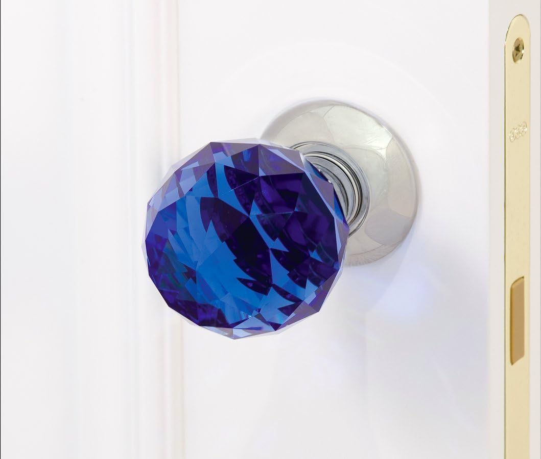 Bohemian Crystal Door Knobs - Pair - Interior Door (Blue Crystal) (Blue)