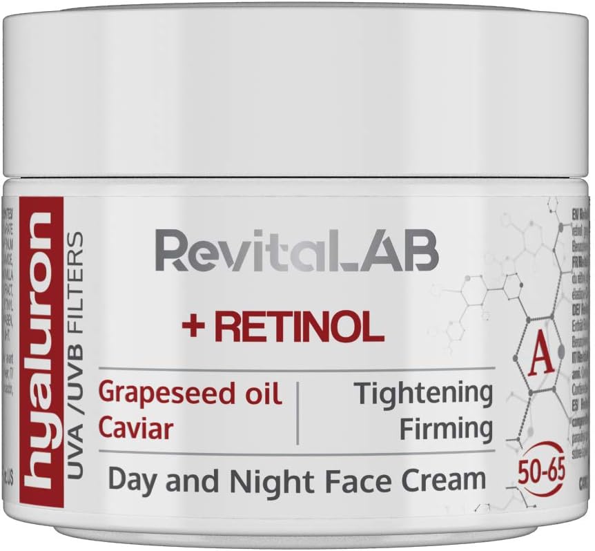 RevitaLAB Hyaluron Anti-Ageing Day and Night Cream, Enriched with Retinol, Caviar and Red Grape, for Ages 50 - 65, 50 ml