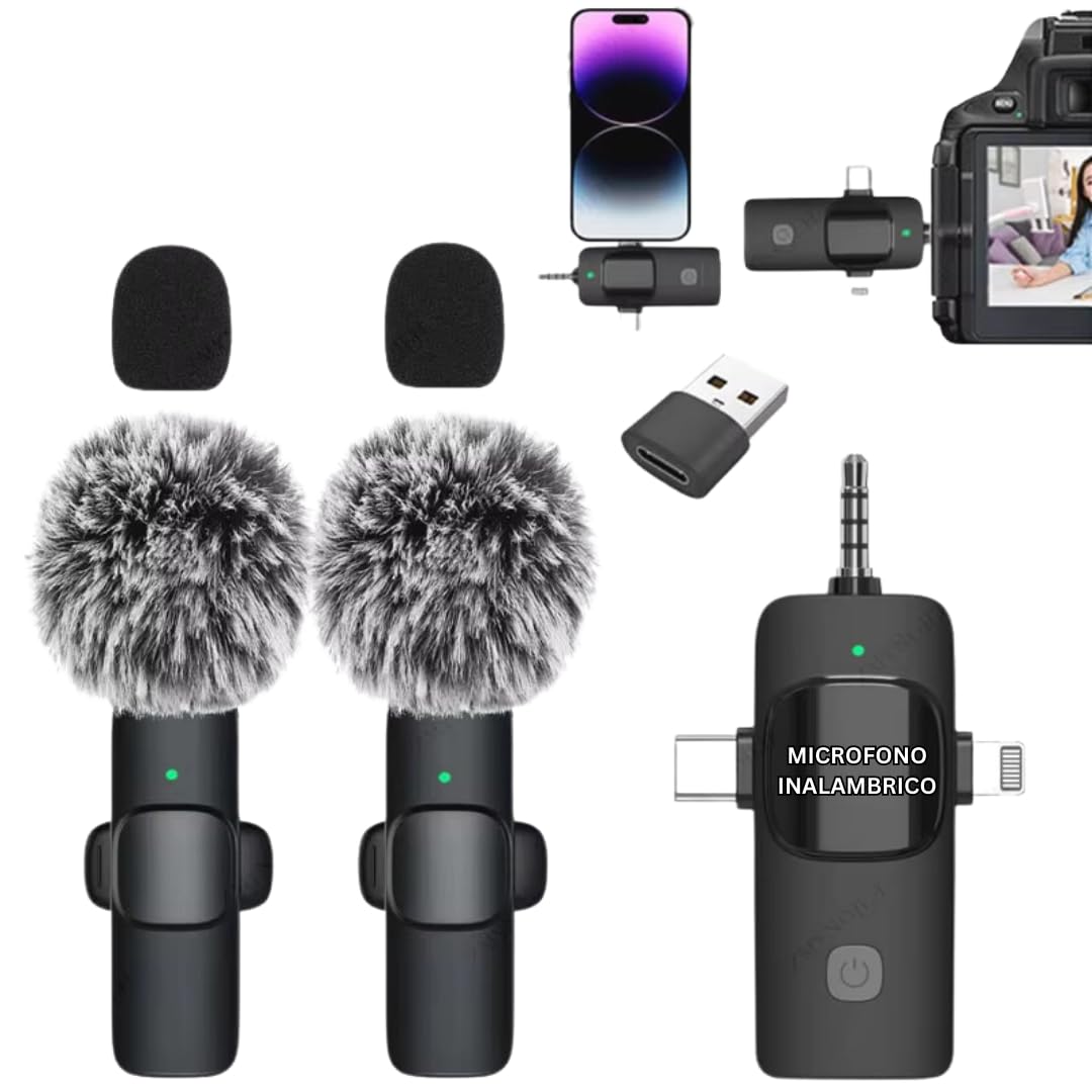 [InnovaNest] Microfono Inalambrico - Ideal para Android e iOS y Streaming, Microfono Solapa para Podcast, Micro para Grabaciones de Voz y Producciones Profesionales (microfone wireless profissional)