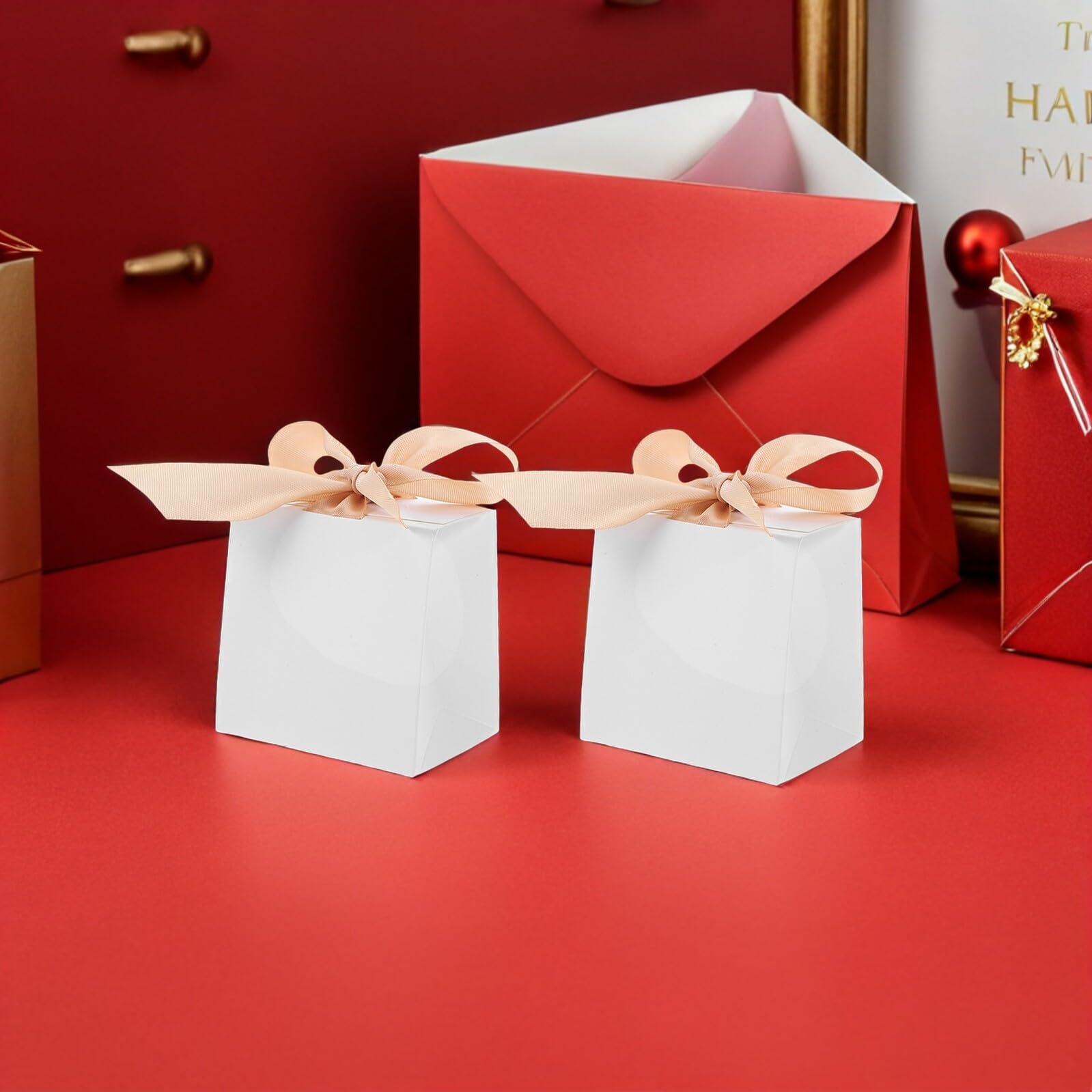 50 Scatoline Regalo Piccole Bianche in Stile Europeo con Nastro in Carta per Confezioni Bomboniere per Feste e Compleanni