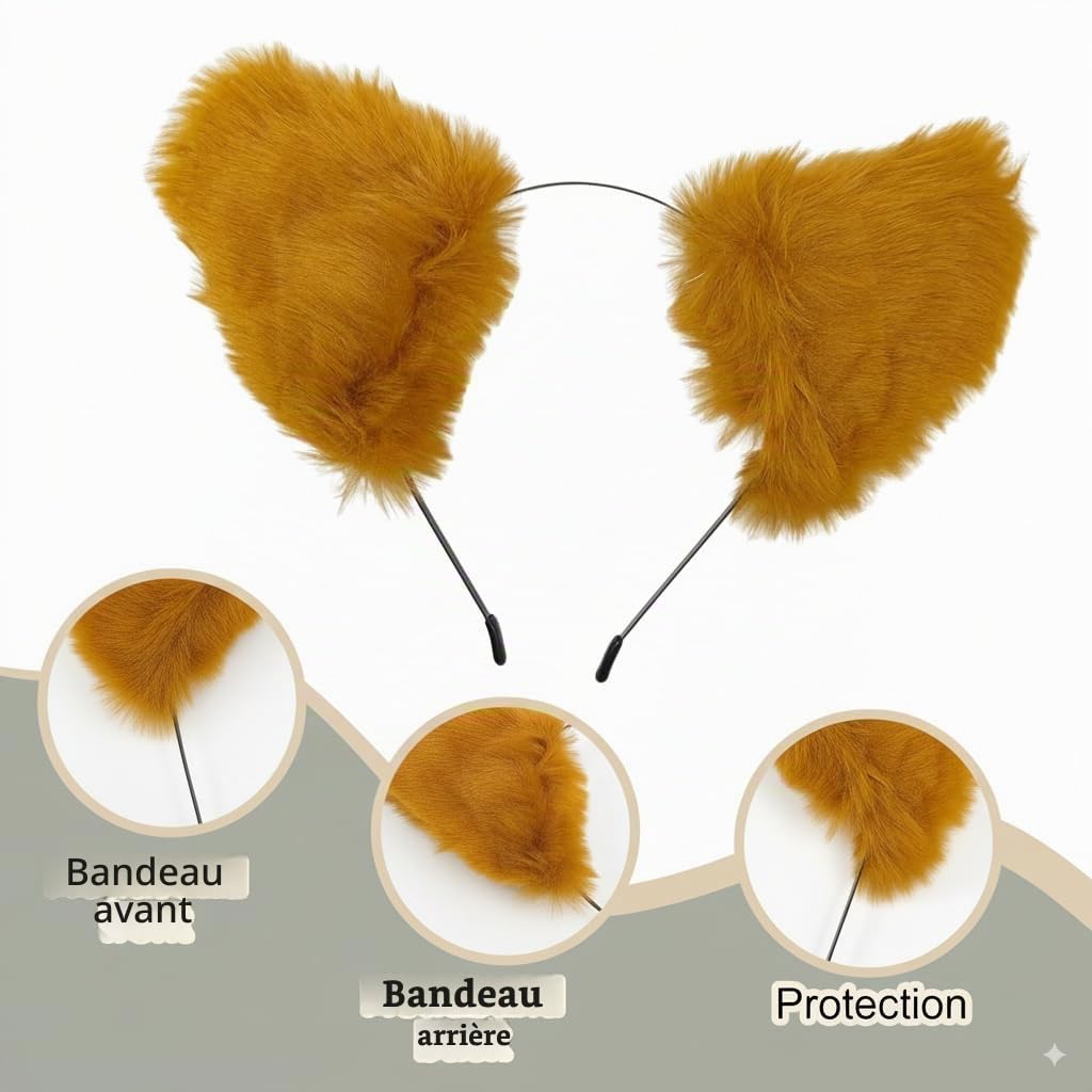 Lot de 2 Serre-Têtes à Oreilles de Renard en Peluche Fournie, Joli Sceau à Cheveux à Oreilles d’Animal, Accessoire de Déguisement Cosplay Renard pour Halloween