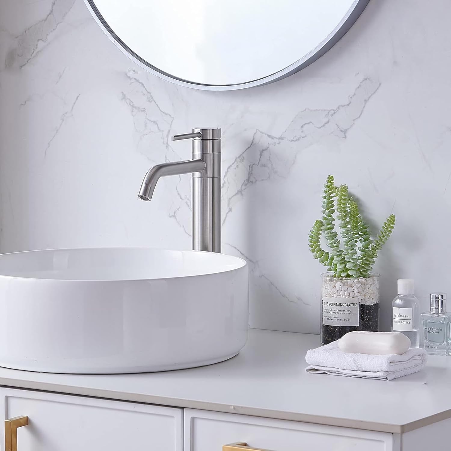 Hotis Vessel Sink Faucet Brushed Nickel, Stainless Steel Tall Bathroom Faucet with 360° Swivel Spout, Single Handle 1 Hole Bathroom Faucets with Supply Lines and Pop Up Drain, HT-TX110788L-New - Image 9