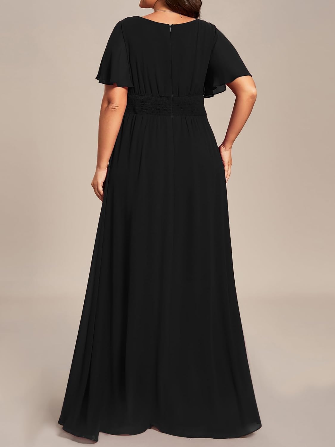 Ever-Pretty Plus Elegant Formal Dresses for Curvy Women Round Neck Short Sleeves Chiffon Bridesmaid Mother of The Bride Dress - Image 2