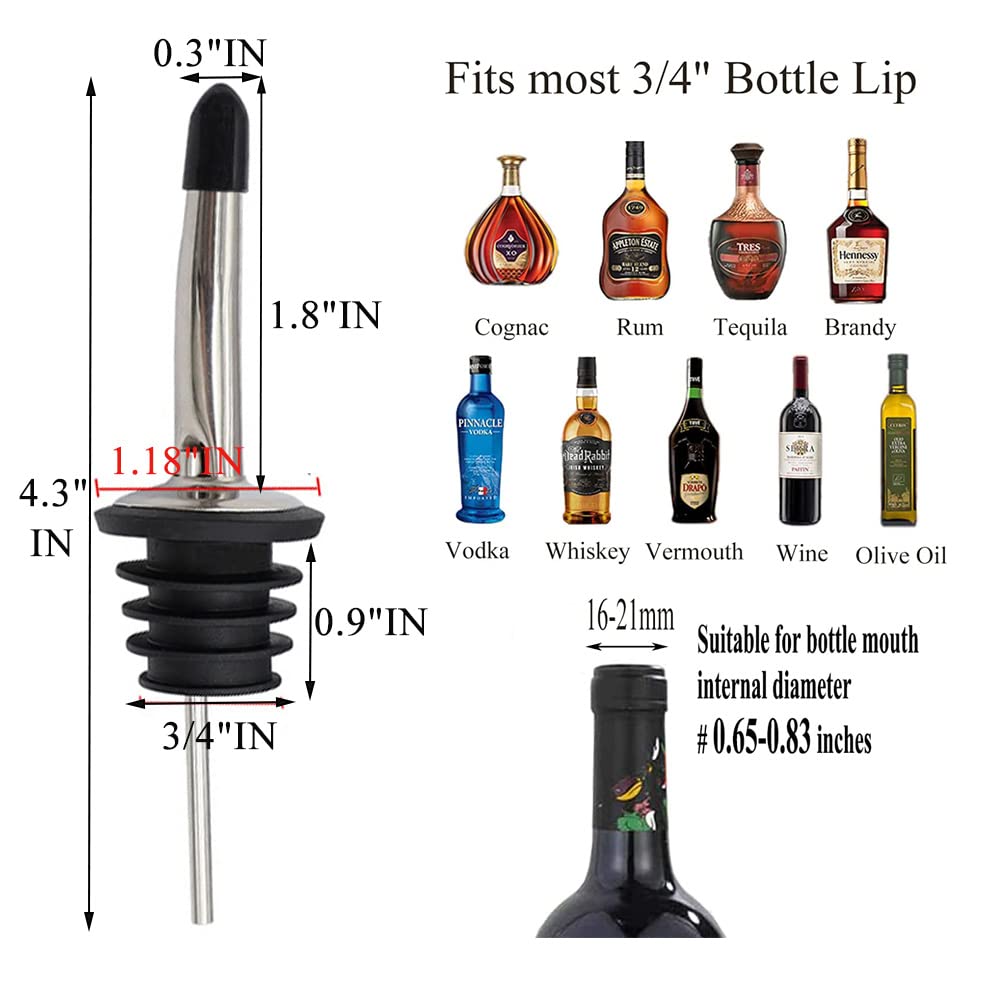 Pafusen 12 Pack Liquor Pour Spout With Dust Caps - Bottle Pourers for Alcohol, Olive Oil - Speed Pourers, Bar Bartender Accessories