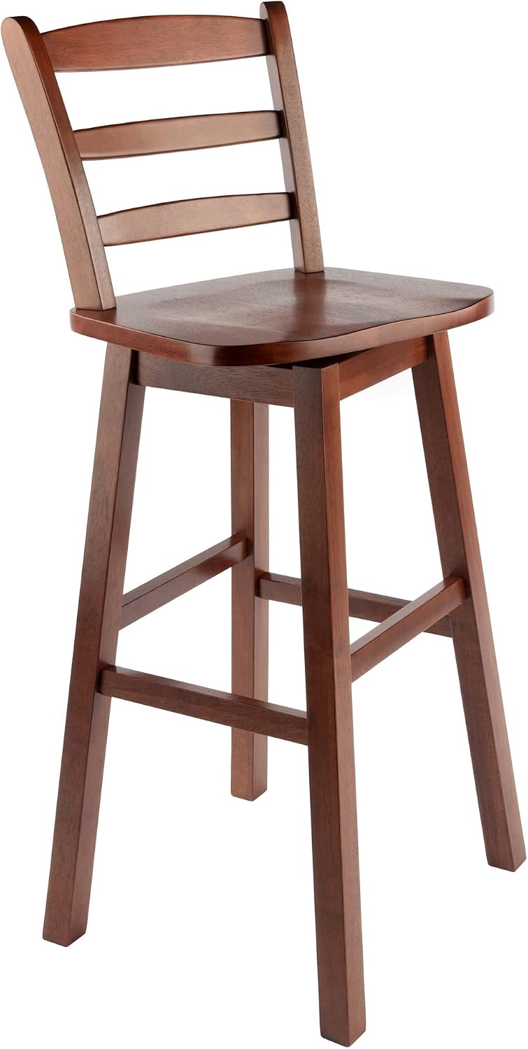 Scalera Ladder Back Swivel Bar Stool - Classic Design, Solid Wood Construction, Comfortable Seat, Walnut Finish - Ergode