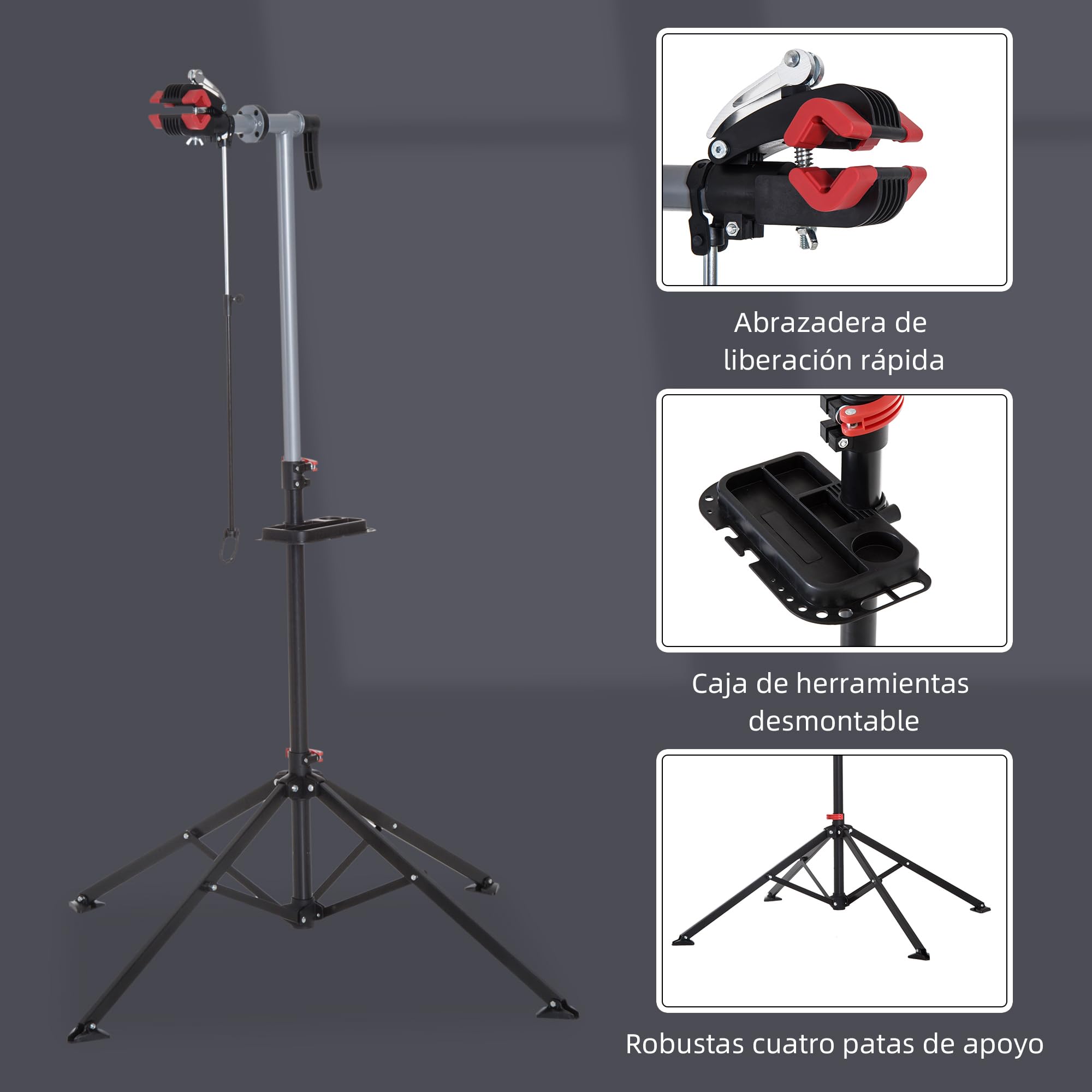 HOMCOM Soporte de Pie Bicicletas 109-180cm Reparación 30 kg