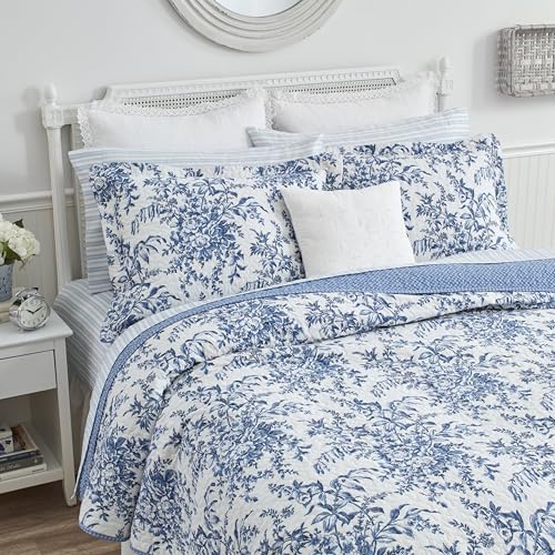 Laura Ashley - Queen Quilt Set, Reversible Cotton Bedding with Matching Shams, Home Decor for All Seasons (Bedford Delft Blue, Queen) - Image 4