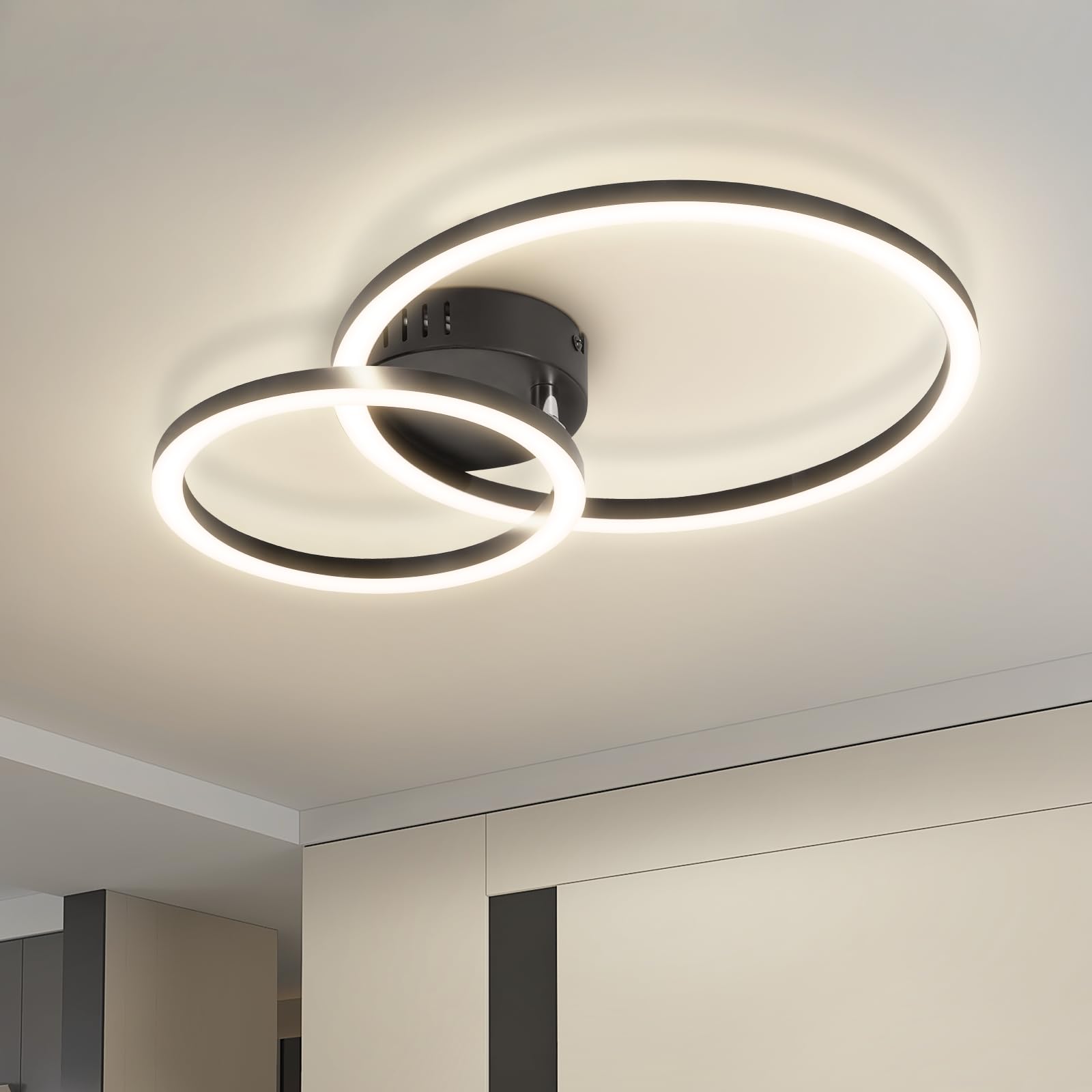 Homefire Deckenlampe LED Deckenleuchte 40cm - Modern Küchenlampe 3000K Warmweiß Wohnzimmerlampe 2-Ringe Design Deckenbeleuchtung für Küche Schlafzimmer Flur Büro