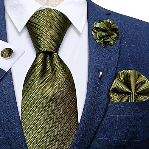 Image of DiBanGu Silk Ties for Men Necktie and Lapel Pin Brooch Set Formal Woven Paisley Plaid Striped Solid Tie Wedding Party