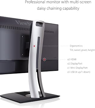 ViewSonic VP2468 24-Inch Premium IPS 1080p Monitor with Advanced Ergonomics, ColorPro 100% sRGB Rec 709, 14-bit 3D LUT, Eye Care, HDMI, USB, DP Daisy Chain for Home and Office