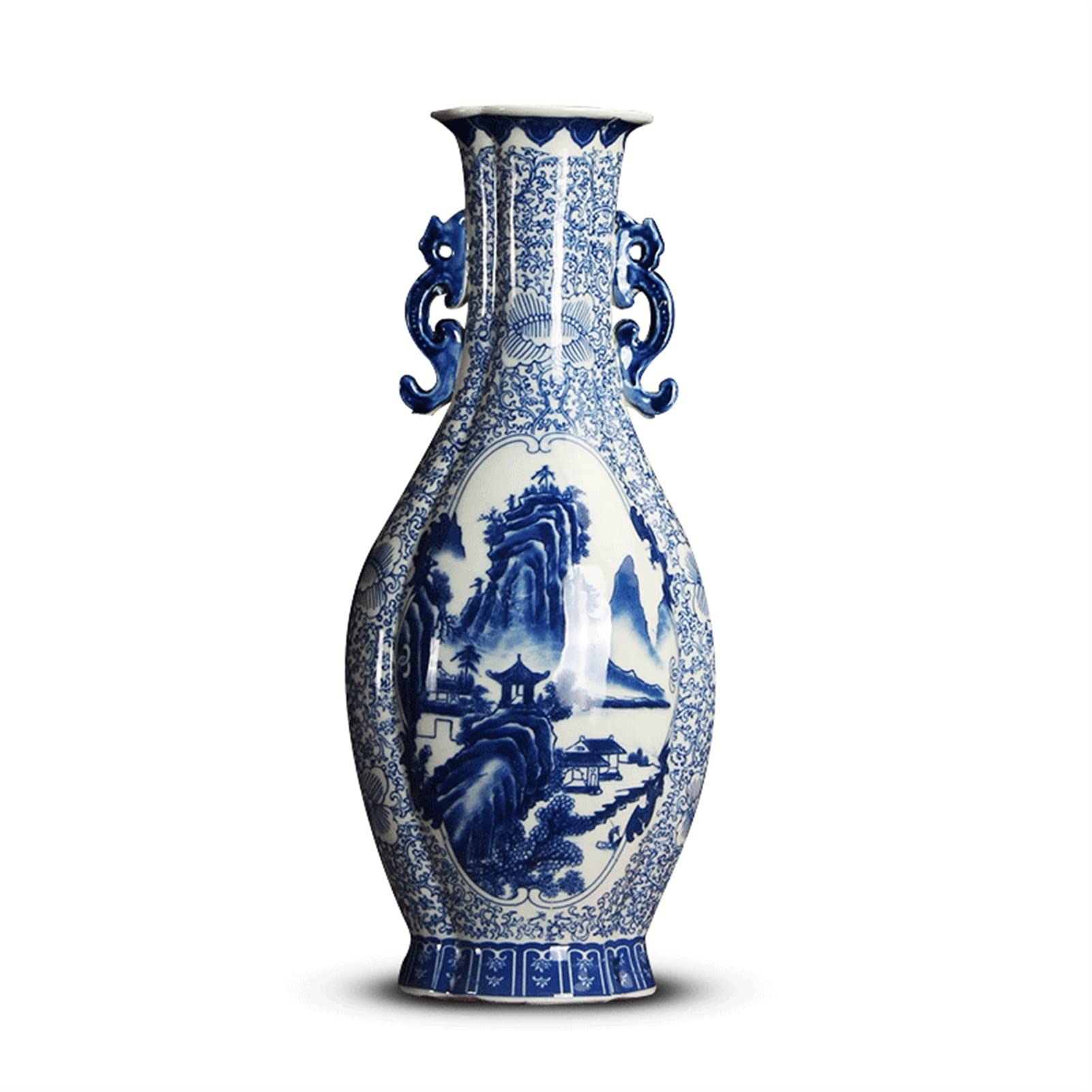 asdchZen Vases Ceramic Vases New Chinese-Style Hand-Painted Porcelain Decor Vase 13.7 Inch Large Retro Stoneware Flower Vase Home Living Room Decoration Ornament Vases For Decor