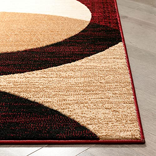 Well Woven Casual Modern Styling Shapes Circles Runner Rug 2X7 (2'3" X 7'3") Multi Color Red Black Beige Thick Soft Pile Easy Care Pile Suitable High Traffic Areas #TOP3