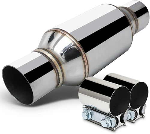 Miniatura 1 de M-AUTO Silenciador universal de entrada y salida de 3 pulgadas, conjunto de silenciador de escape de acero inoxidable resistente, longitud total de