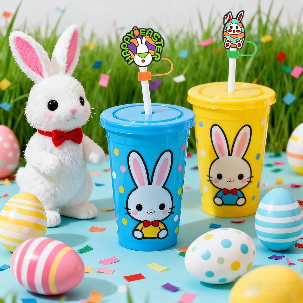 Easter Straw Cover Caps for 30 40oz Tumblers Cups 8 Pcs 10mm Cute Bunny Eggs Design Straw Toppers Silicone Drinking Straw Tip Lids Protector Cup Accessories - Image 6