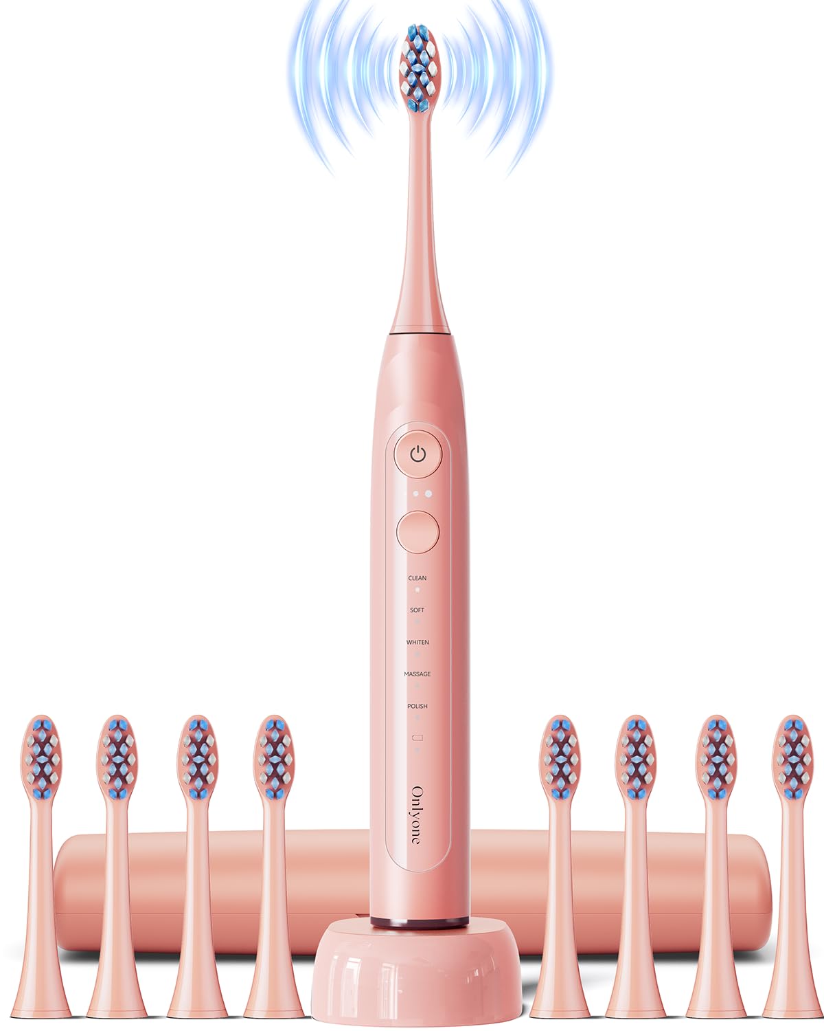 Onlyone Sonic Electric Toothbrush for Adults Rechargeable Ultrasonic Electric Toothbrush with 8 Brush Heads Travel Case Charging Base