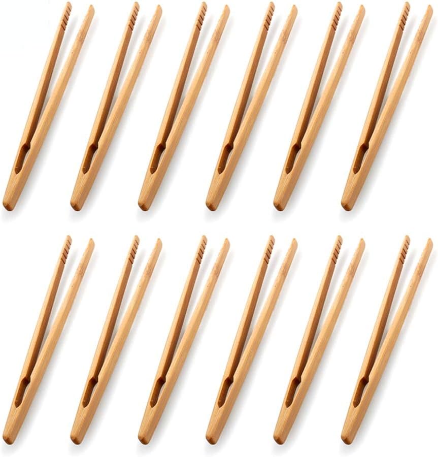 12pcs Sweet Tongs Wood Toast Tongs Bamboo Kitchen Tongs for Cooking Tea