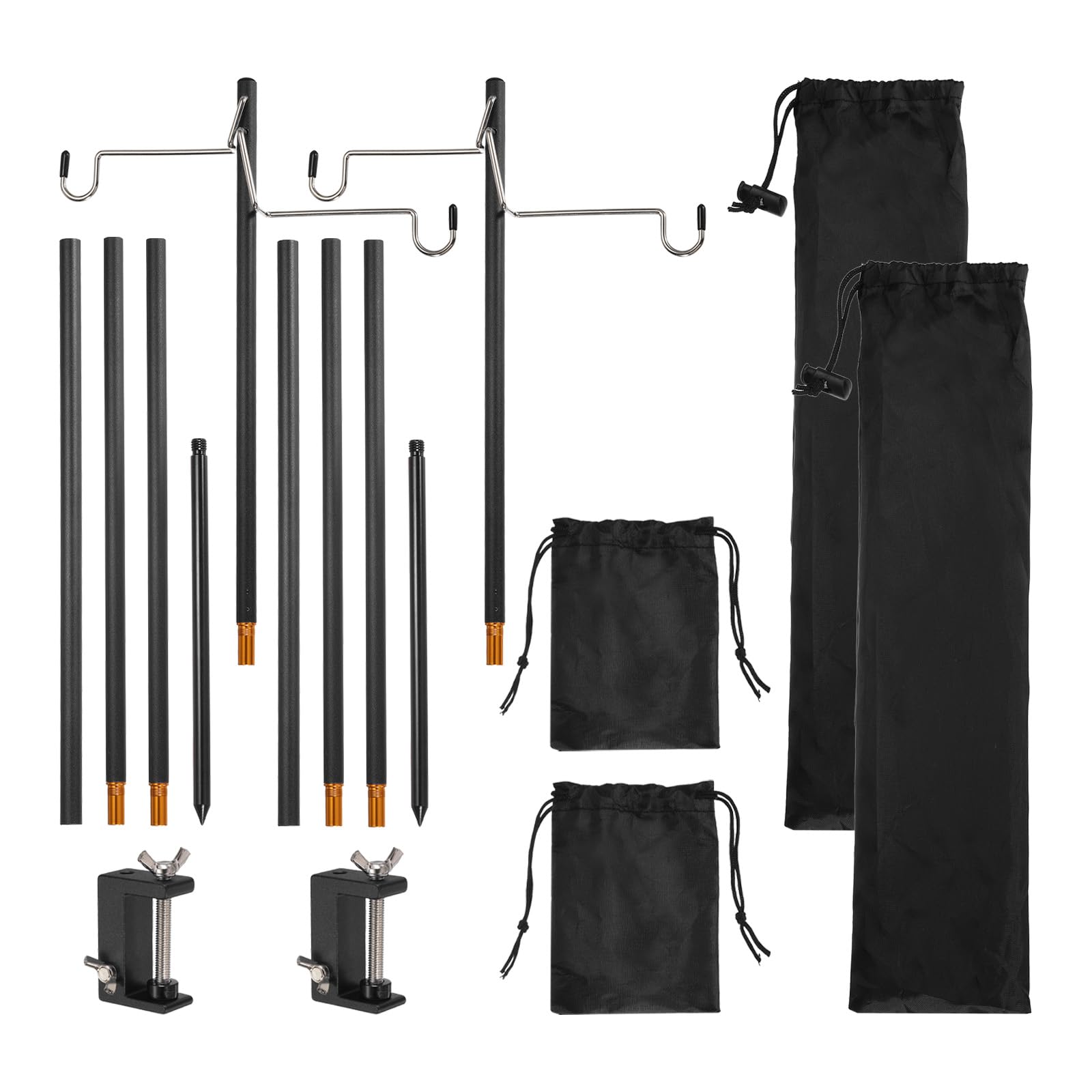 VIAPUICE 152 cm Camping Lantern Stand Pole with Stake and 2 Hooks- Black| 2 Set Portable Aluminum Outdoor Camping Lamp Stand Pole, Adjustable Hanging Light Holder for Hiking Fishing Picnic