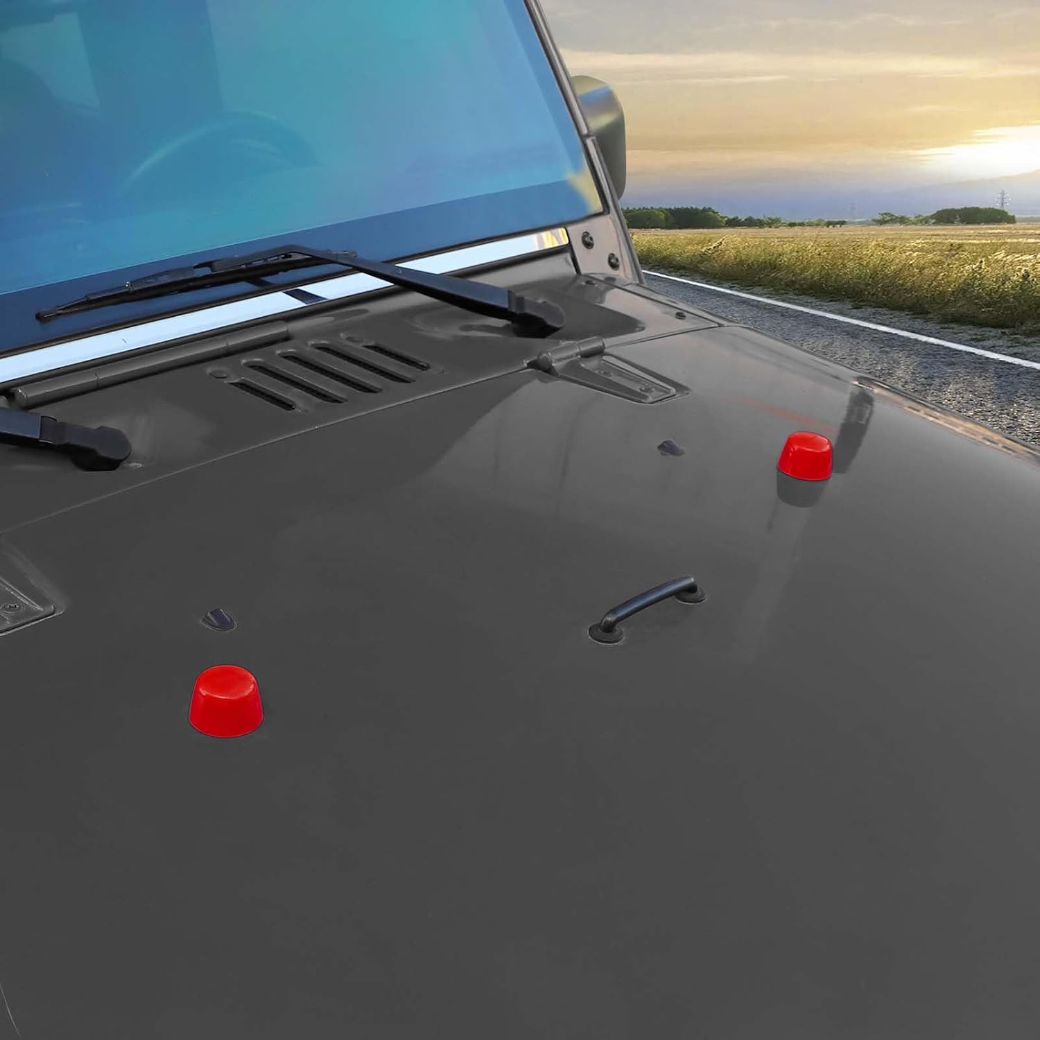 Engine Hood Rubber Head Cover Trim Decoration Accessories for Jeep Wrangler JK JKU 2007-2018,Red
