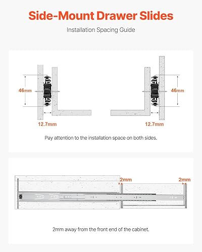 Miniatura 43 de VEVOR 6 pares de rieles de montaje lateral resistentes de 20 pulgadas, de 14, 16, 18, 20, 22, 24 pulgadas, rodamientos de bolas, extensión completa