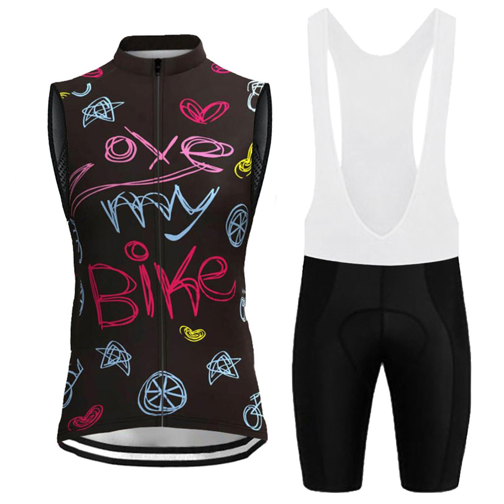 Completo Ciclismo Donna Estivo Abbigliamento Bici MTB,Maglia Ciclista Maglietta Ciclo Senza Maniche Gilet e Salopette Pantaloncini con 9D Gel Imbottiti,Tuta Bicicletta Sleeveless Asciugatura Rapida