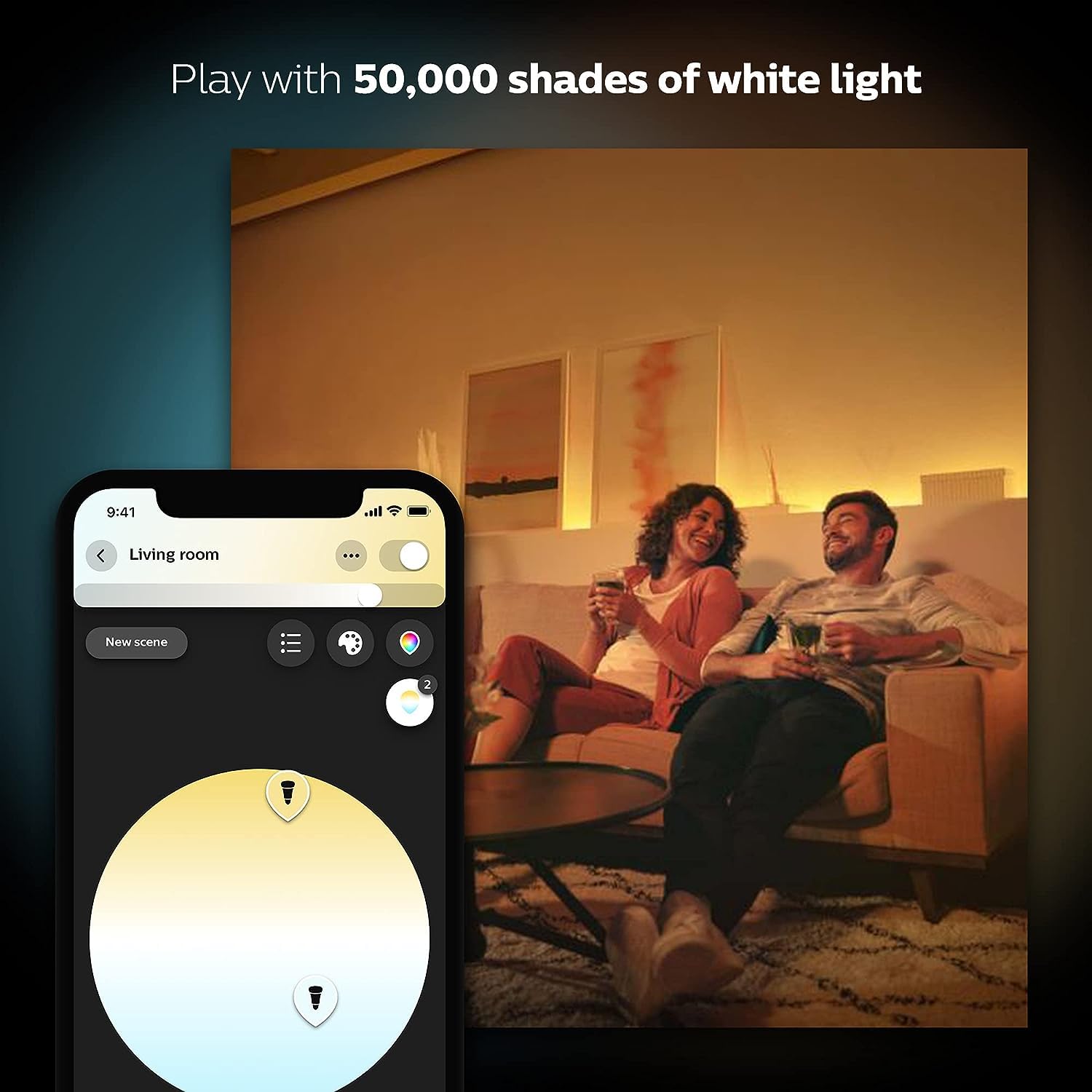 Philips Hue White Ambiance ampoule LED connectée B22, équivalent 60W, 800 lumen, compatible Bluetooth, pack de 2, fonctionne avec Alexa, Google Assistant et Apple Homekit