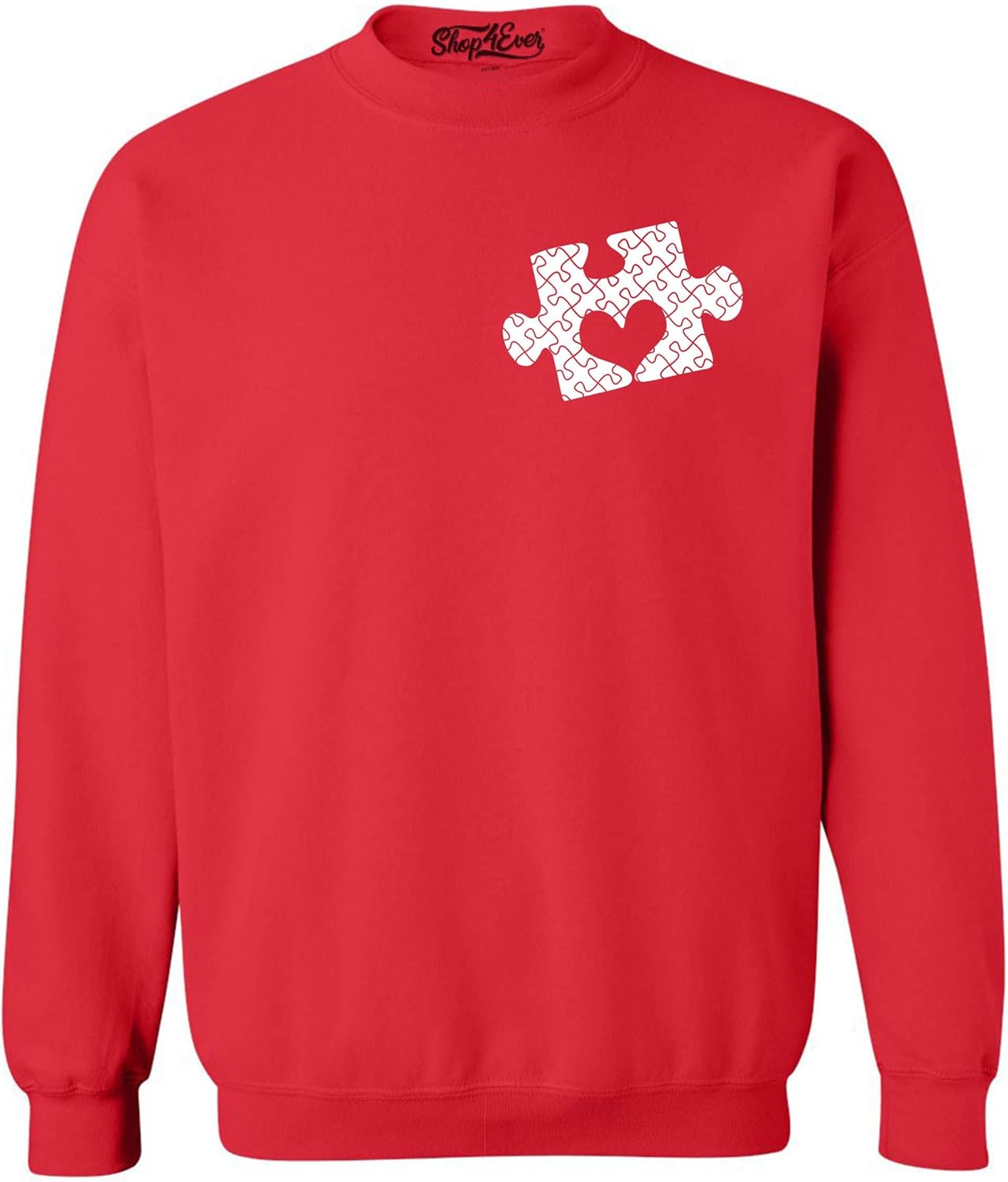 shop4ever® Small Heart Puzzle Piece Autism Awareness Crewneck Sweatshirts