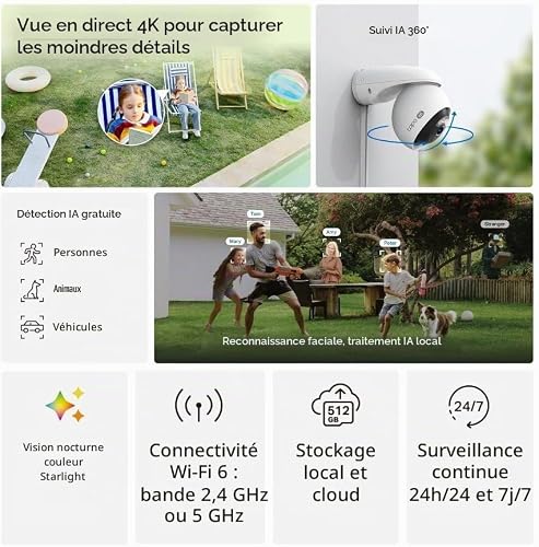 TP-Link Sécurité Pan/Tilt Extérieure, Caméra WiFi, 4K 8MP, Détection de Visage Locale, Suivi AI à 360°, Vision Nocturne Couleur Starlight, Connexion Double Bande Wi-FI 6, IP66, Détection Gratuite - 6