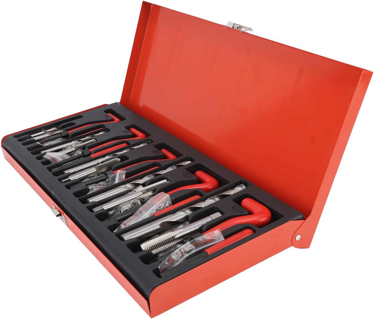 Metric Thread Repair Kit, HSS Thread Repair Insert Tool Kit for M5 M6 M8 M10 M12 Female Threaded Hole, Includes Drill Bits Taps and Spiral Inserts with Storage Box