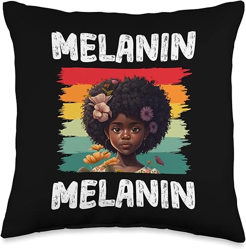Black History Month Pride African Black Afro Co Cute Melanin Afro Natural Hair Queen Black Girl Magic Pride Throw Pillow 16x16 Multicolor