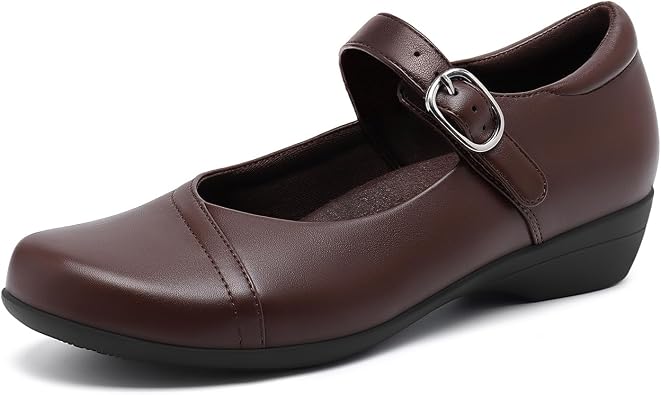 Athlefit Womens Mary Jane Round Toe Flats