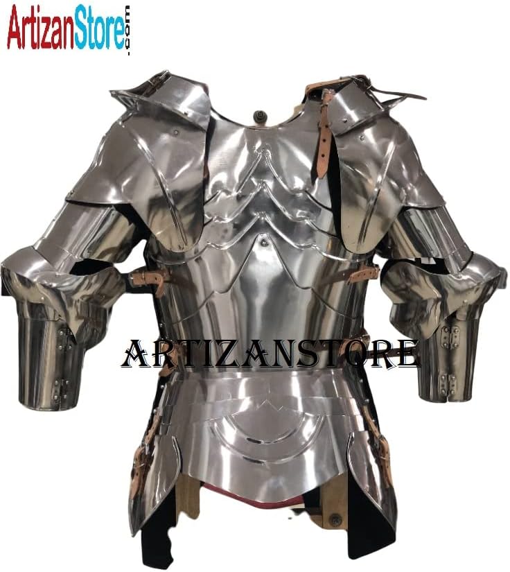 ARTIZANSTORE Milanese Half Suit of Armor, Medieval Armour Suit end of 15th to the beginning of 16th century costume, Warrior Armor, LARP Knight Metal Body Armour Silver