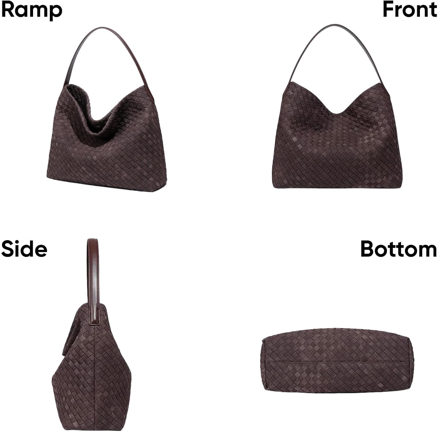 Women's Braided Leather Tote Bag Stylish Suede Hobo Shoulder Bag with Woven Details - Image 5