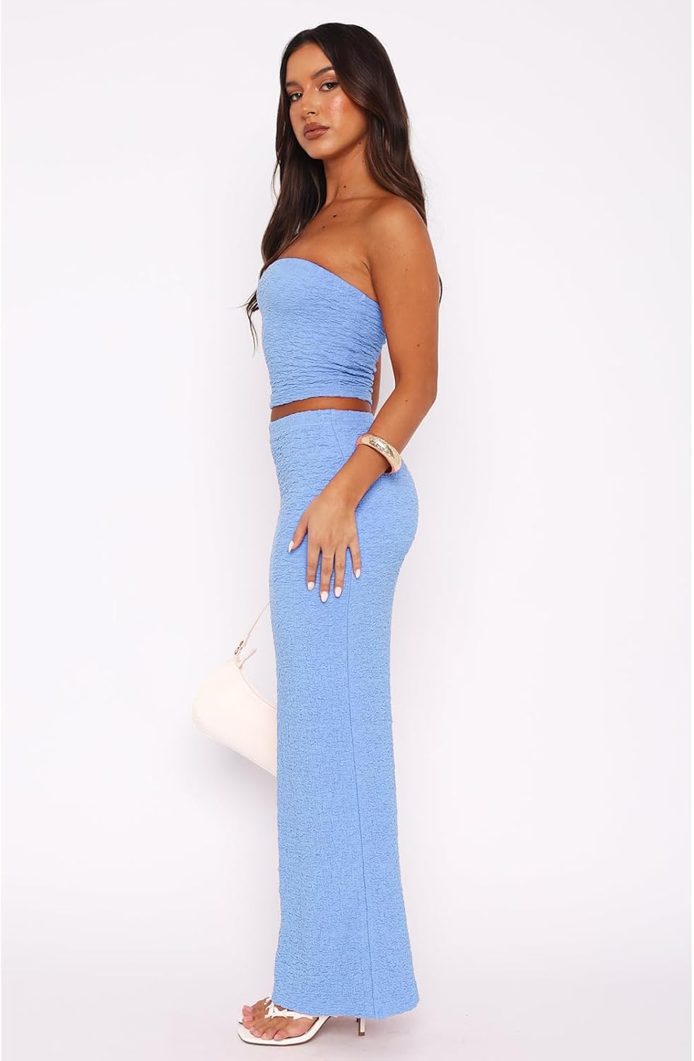Two Piece Dress Outfits for Women Sleeveless Tube Tops Bodycon Maxi Dress Summer Strapless Crop Top Sexy Suits Set - Image 5