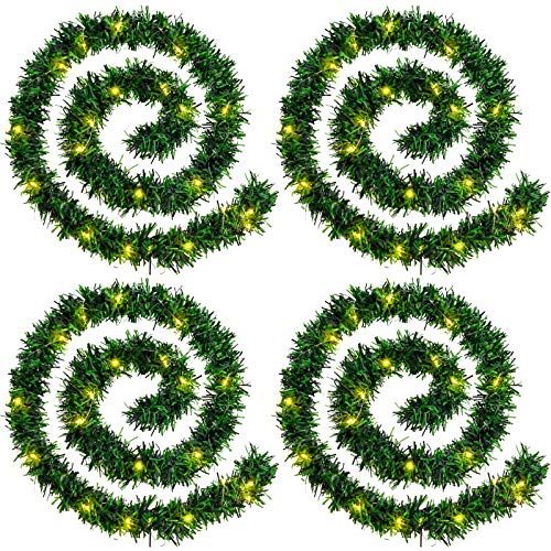 WILLBOND 4 Strands Christmas Garlands 72 Feet Artificial Pine Garland Soft Greenery Wreaths with 160 Warm LED Lights for Christmas Indoor Outdoor Decoration