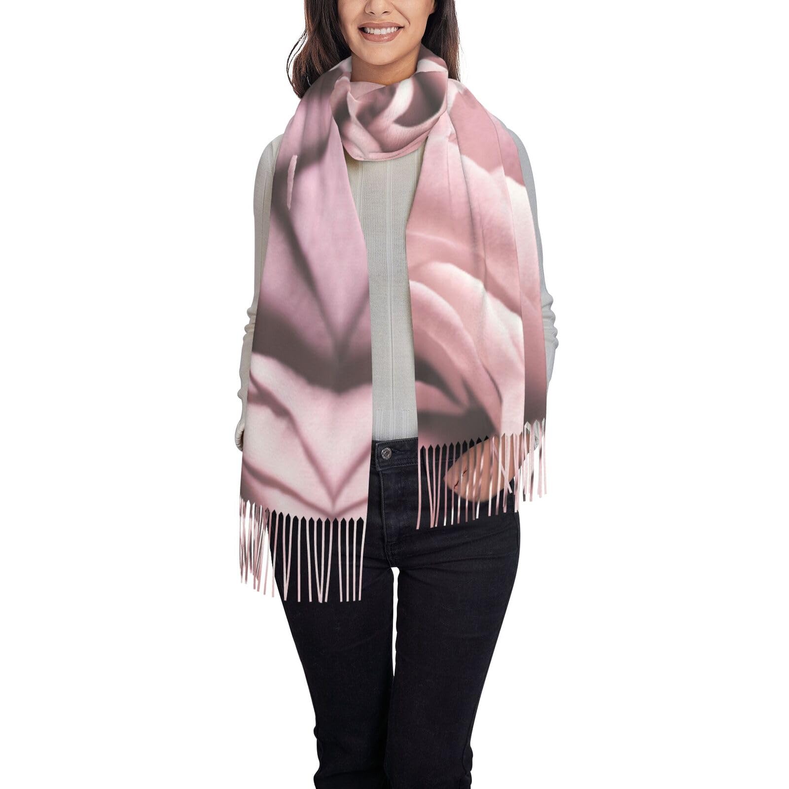 Écharpe à franges imprimé rose gros plan noir taille unique - 8