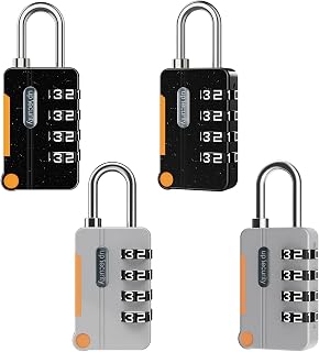 ORIA Combination Lock, 4 Digit Combination Padlocks with Metal and Plated Steel Material, Small, 4 Pack Locker Lock for School, Gym or Sports Locker, Hasp Cabinet and Storage, Black & Sliver