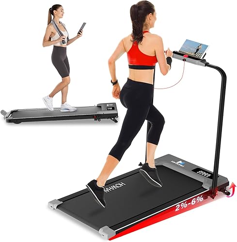 Walking Pad Treadmill with Incline, 2 in 1 Foldable Under Desk Treadmills for HomeOffice, Portable Treadmill with App, Bluetooth Music, Remote
