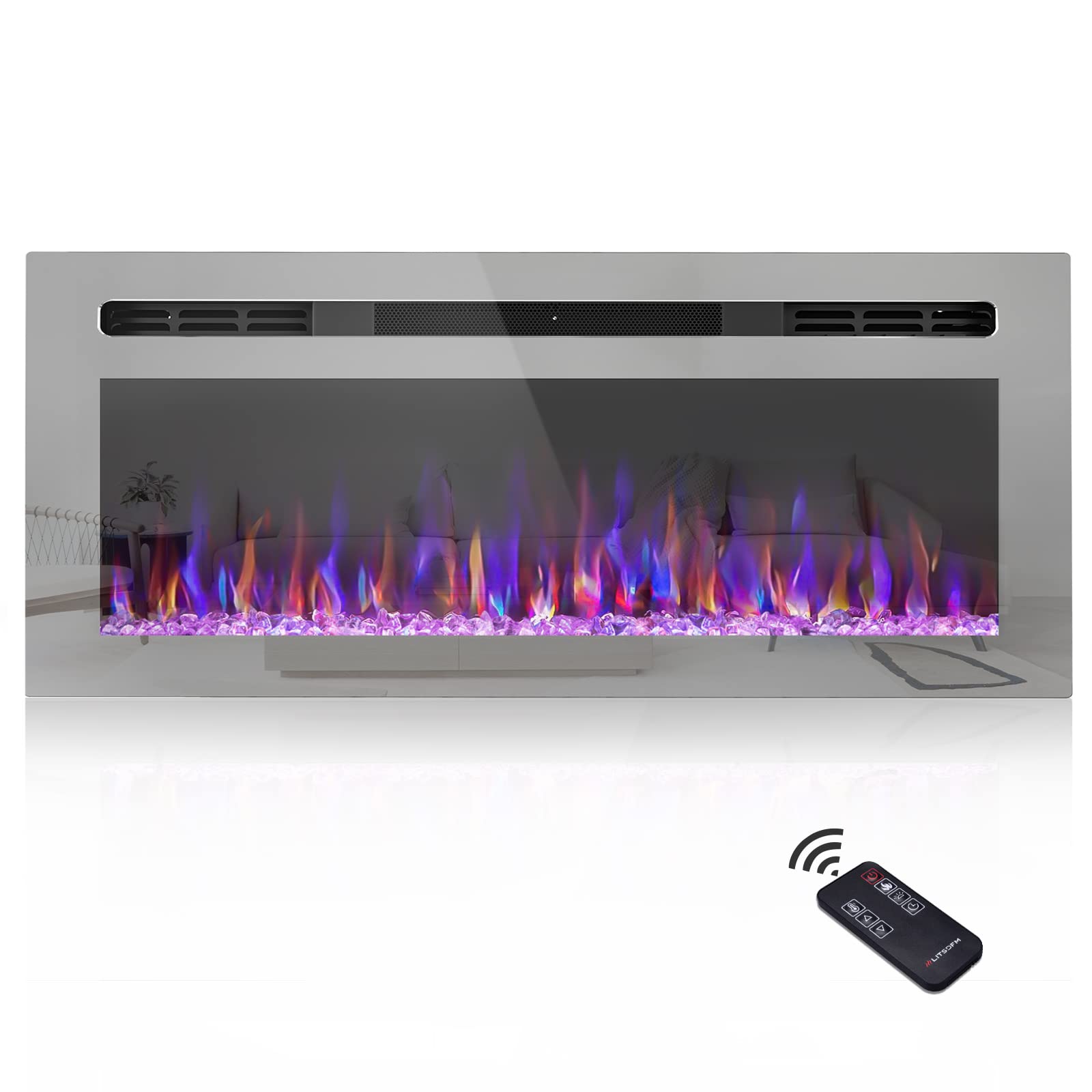 Ooiior 43 Inch Electric Fireplace, Recessed and Wall Mounted Fireplace