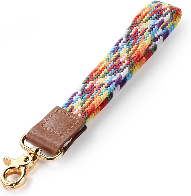 Vicloon Wrist Lanyard, Wrist Lanyard Key Chain, Keychain Lanyard Wristlet Strap with Swivel Lobster Clasp Leather Wristband Key Chain for Car Keys ID Badges Card (Rainbow)