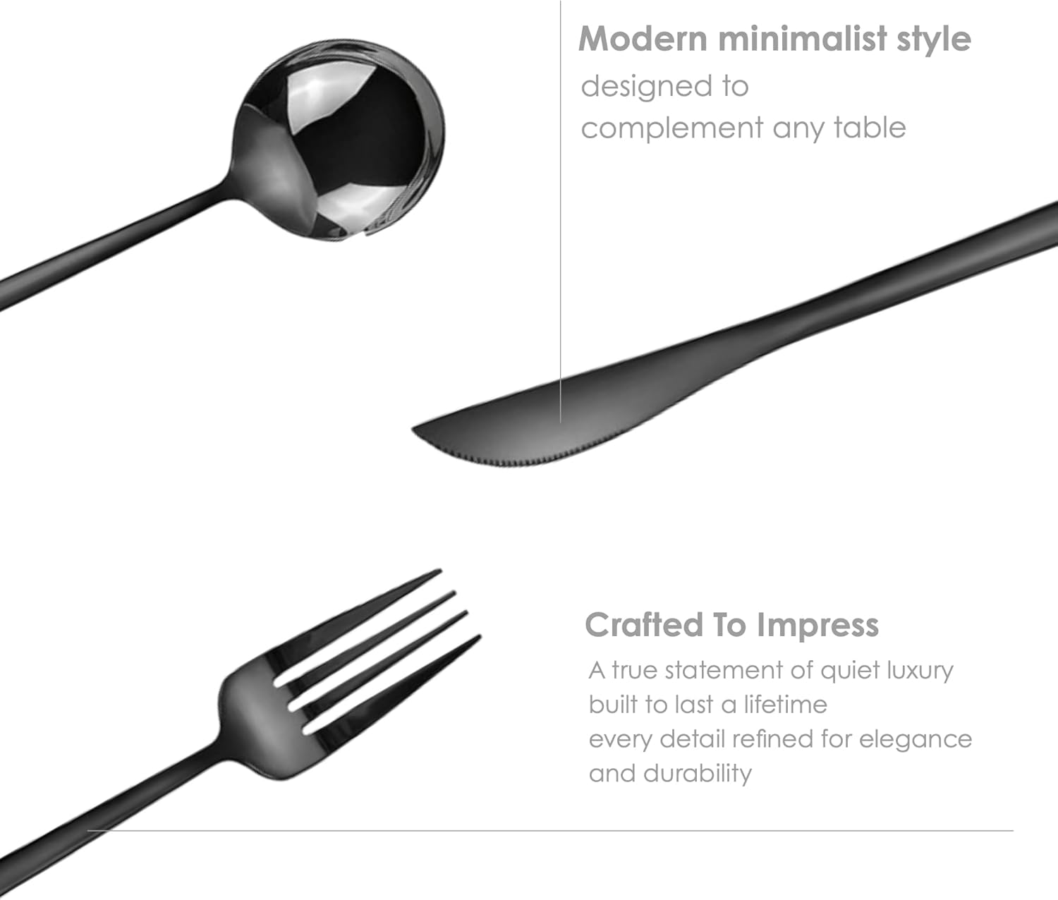 Lincoln Silverware Set, 30 Piece Black Flatware Set Cutlery Premium Polished Stainless Steel, Service for 6, for Kitchen, Home, Wedding, Party, Mirror Polished Dishwasher Safe